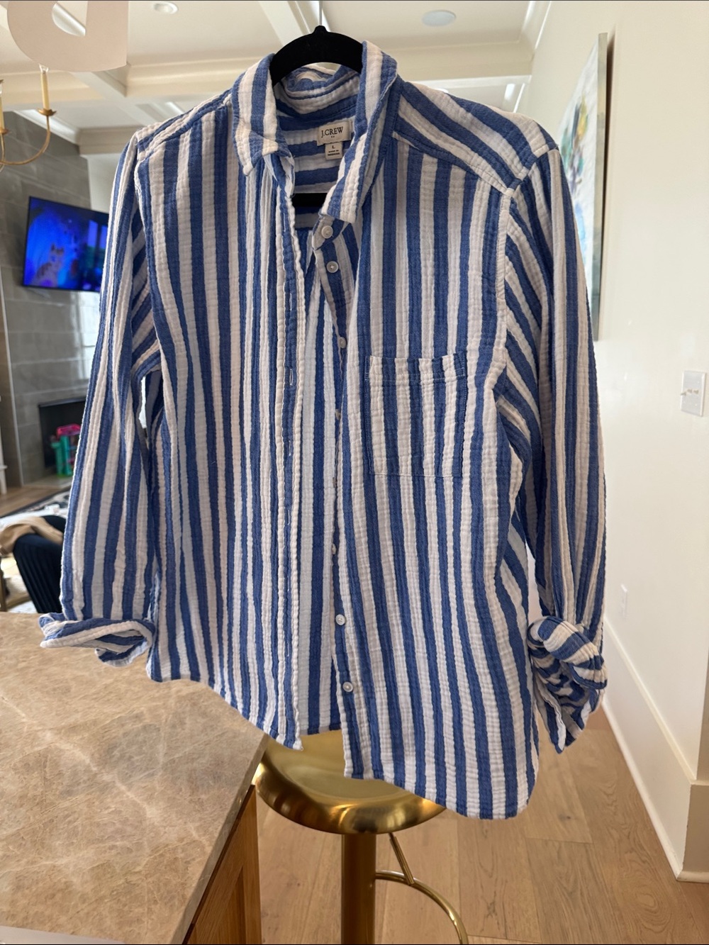 J. Crew women’s Blue & White Striped Button-Up Shirt